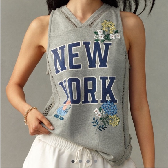 NWT Anthropologie Gray New York Graphic Tank Top Small - Picture 4 of 13
